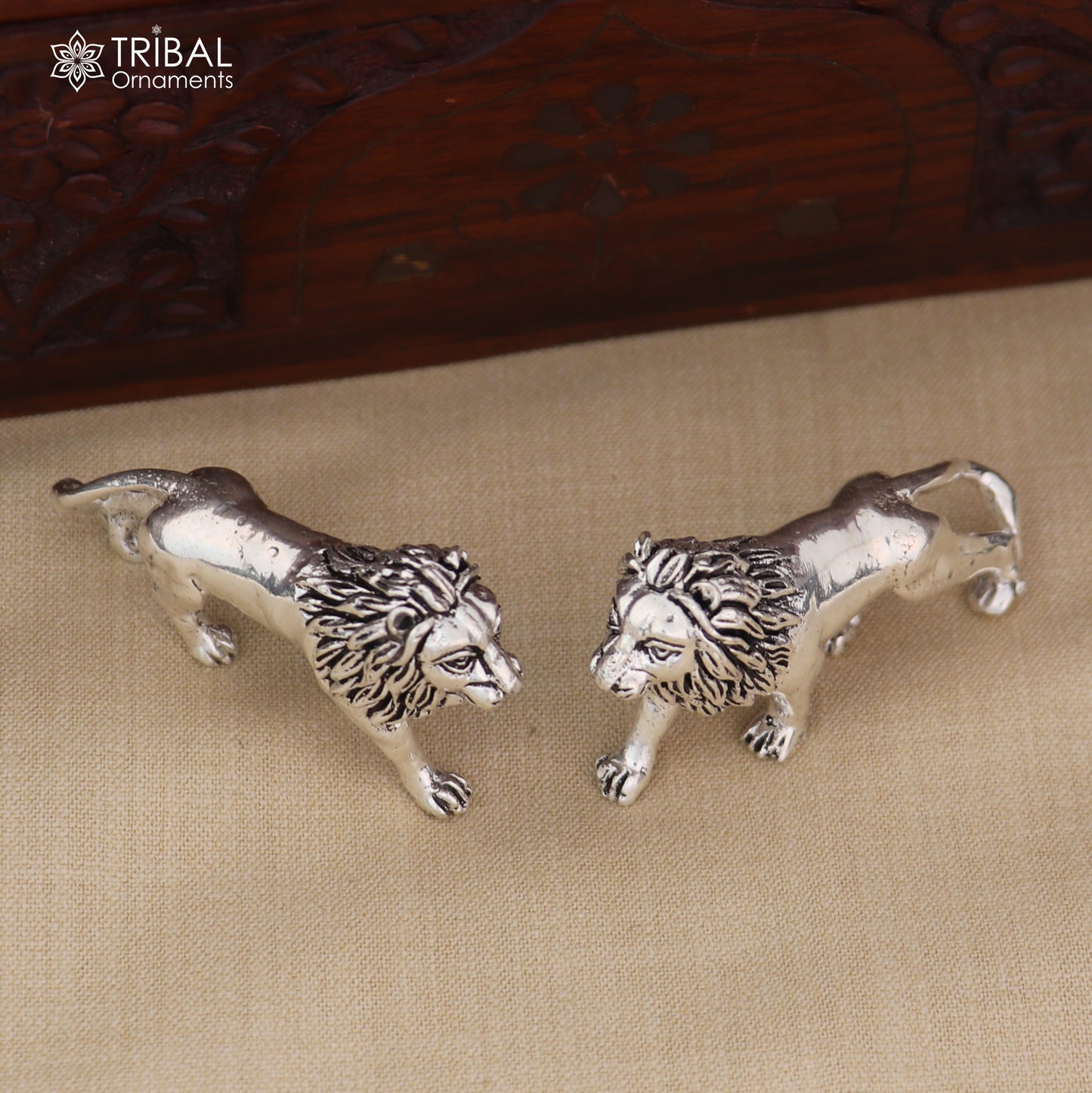 925 Sterling silver vintage design baby lion statue or sculpture, puja article for home art850 - TRIBAL ORNAMENTS
