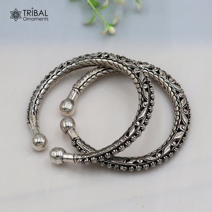 Sterling silver vintage ethnic Chitai work ankle bracelet or kada from Tribal Ornaments, featuring intricate customized foot jewelry design.