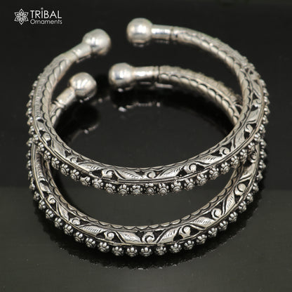 Vintage 925 sterling silver ethnic chitai work foot ankle kada bracelet with customized design by TRIBAL ORNAMENTS.