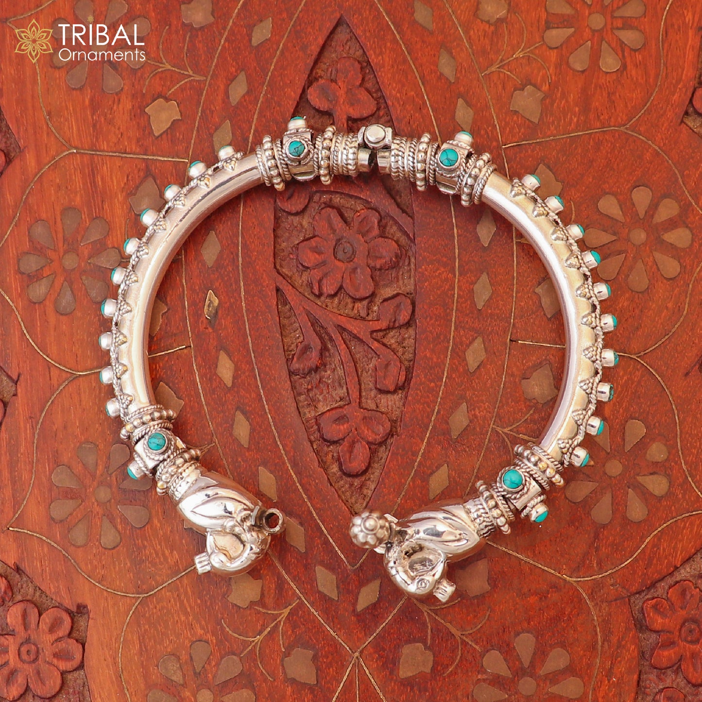 925 Sterling silver vintage peacock design cubic zircon stone tribal ethnic belly dance bangle bracelet kada nsk963 - TRIBAL ORNAMENTS