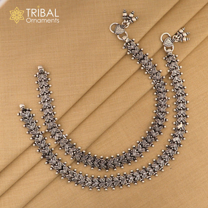 Tribal ORNAMENTS traditional Indian 925 Sterling silver anklet for women, featuring chunky design and cultural jewelry style.