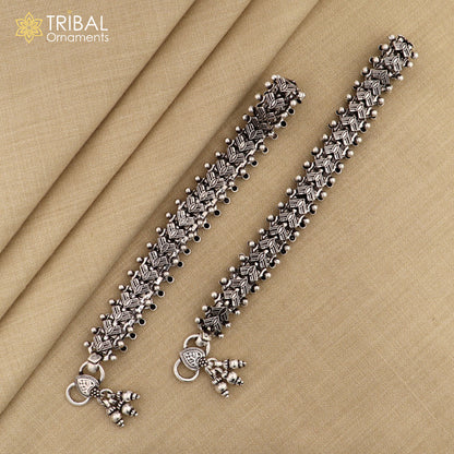 Tribal Ornaments 925 Sterling silver anklet for women, traditional Indian foot jewelry with chunky design and intricate details.