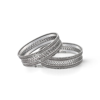 Sterling silver handmade vintage bangle bracelet with intricate filigree tribal design, ideal for ethnic jewelry and special occasions.