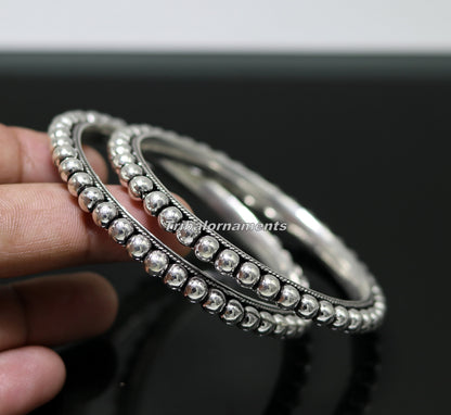 925 sterling silver beaded bangle bracelet with oxidized finish, personalized tribal jewelry for belly dance, 2.4 inches in diameter