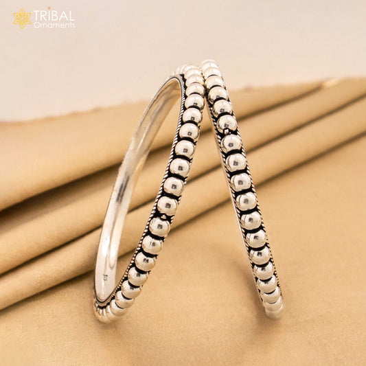 Sterling silver beaded bangle bracelet by TRIBAL ORNAMENTS featuring oxidized finish, personalized design, perfect for belly dance accessories.