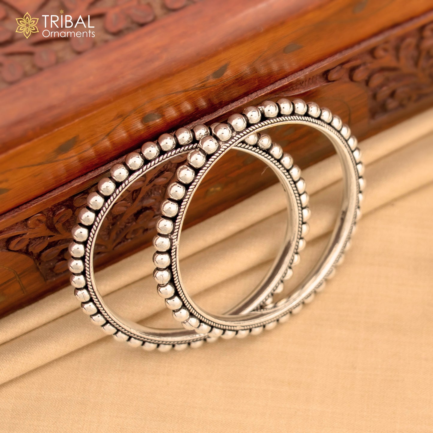 Sterling silver beaded bangle bracelet with oxidized finish, personalized jewelry for belly dance, by TRIBAL ORNAMENTS