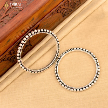 925 sterling silver beaded bangle bracelet with oxidized finish, personalized jewelry for belly dance, by TRIBAL ORNAMENTS.