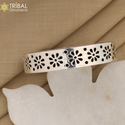925 sterling silver floral bangle bracelet by TRIBAL ORNAMENTS featuring vintage design for brides and elegant jewelry.