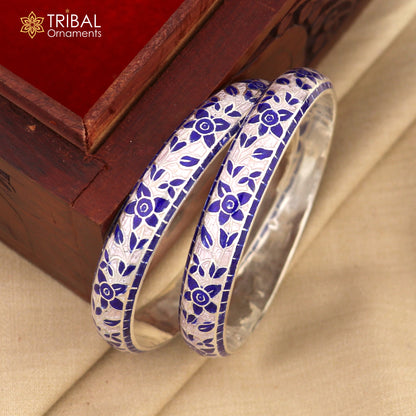 Handcrafted 925 sterling silver bangles with multicolor enamel flower design from Tribal Ornaments.