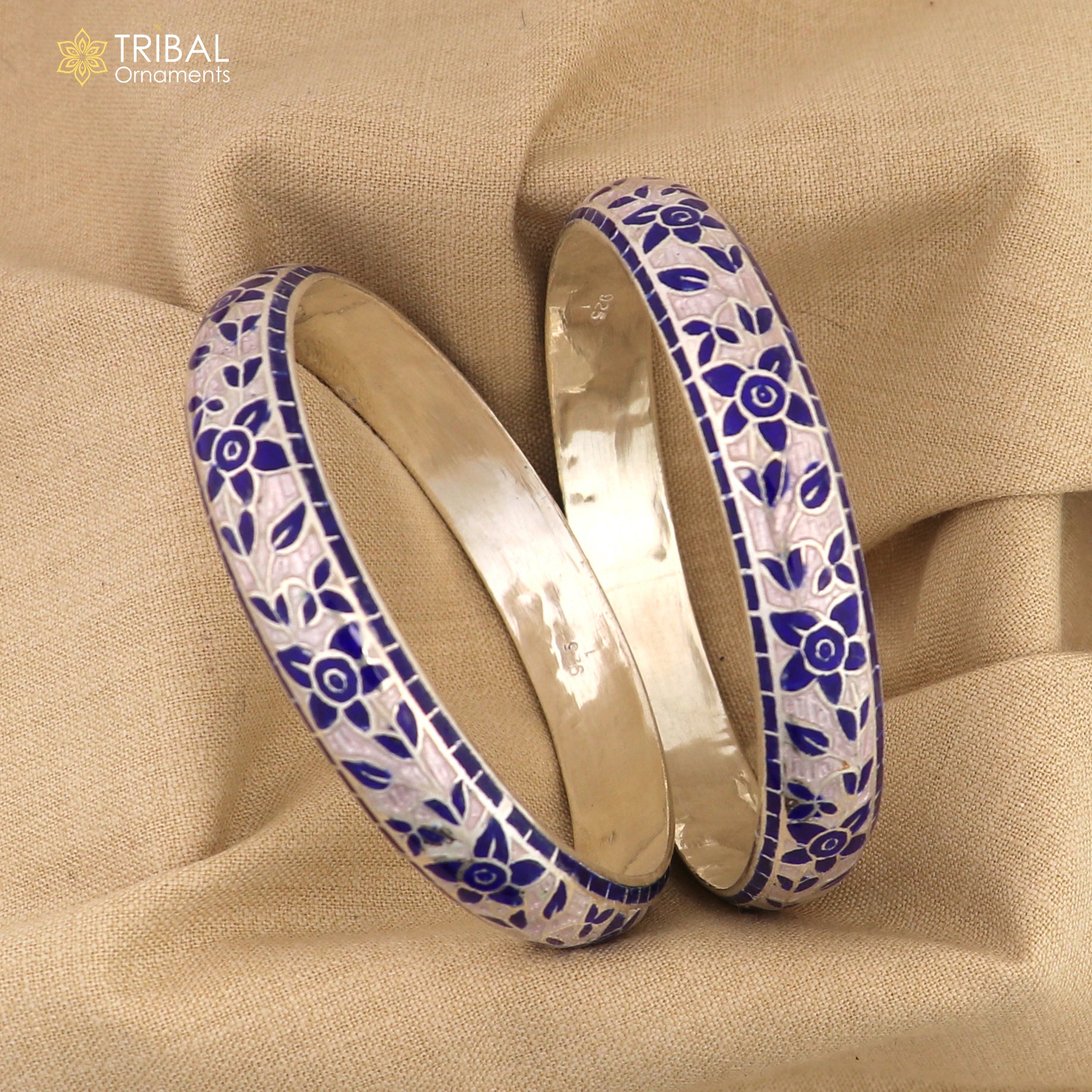 925 sterling silver handcrafted multicolor enamel flower design bangles bracelet nba452 - TRIBAL ORNAMENTS