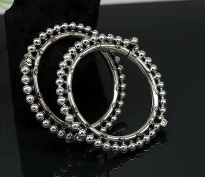 Elegant 925 sterling silver beaded bangle bracelet with handmade tribal and vintage design, perfect for bridesmaids or gifts.