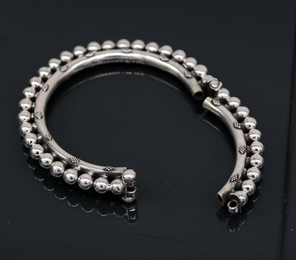 Handmade 925 sterling silver beaded bangle bracelet with customized vintage tribal design, perfect for bridesmaids or tribal jewelry gifts.