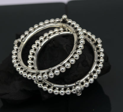 Sterling silver beaded bangle bracelet with customized tribal design, handmade vintage jewelry perfect for bridesmaids or gifts.