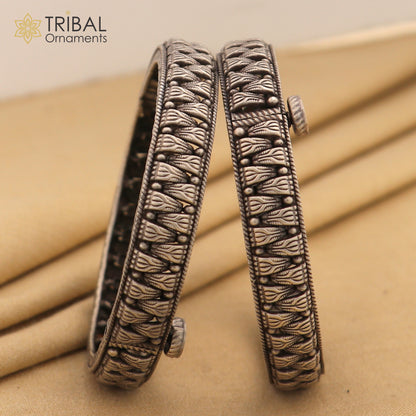 925 sterling silver vintage tribal bangle bracelet with ethnic design by TRIBAL ORNAMENTS, showcasing intricate ethnic jewelry craftsmanship.