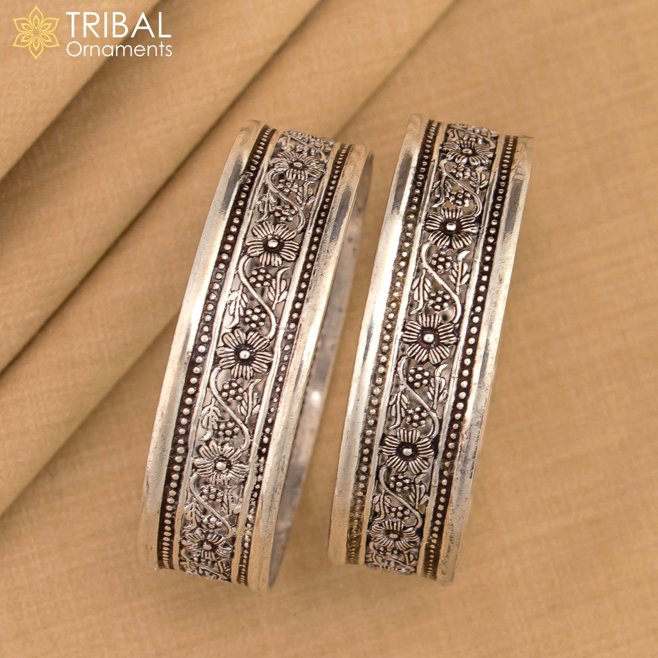 Floral style 925 sterling silver bangle bracelet kada ethnic