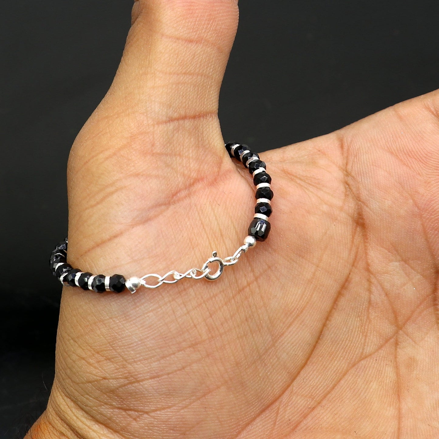 925 sterling silver black beads Nazariya double use bracelet or anklet, protect from evil eyes, new born baby bracelet bbr505 - TRIBAL ORNAMENTS