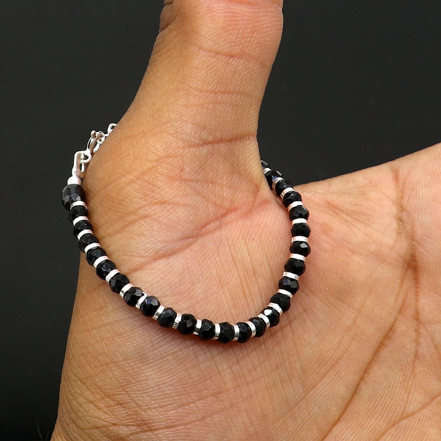 925 sterling silver black beads Nazariya double use bracelet or anklet, protect from evil eyes, new born baby bracelet bbr505 - TRIBAL ORNAMENTS