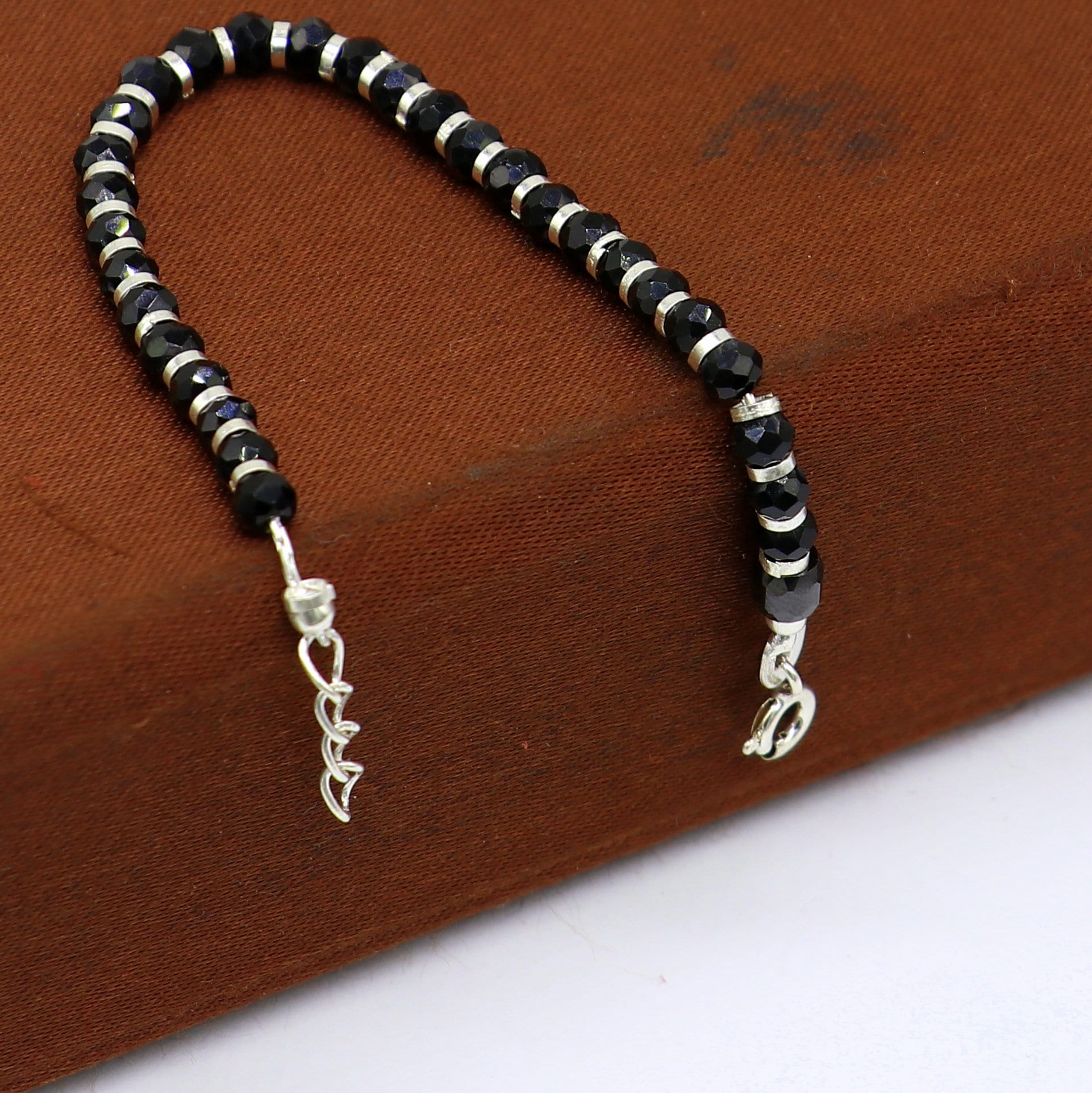 925 sterling silver black beads Nazariya double use bracelet or anklet, protect from evil eyes, new born baby bracelet bbr505 - TRIBAL ORNAMENTS