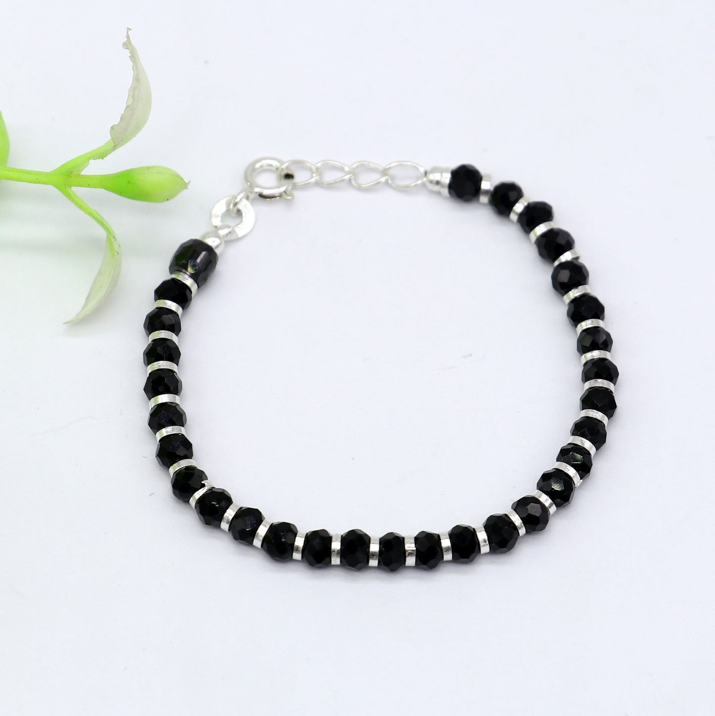 925 sterling silver black beads Nazariya double use bracelet or anklet, protect from evil eyes, new born baby bracelet bbr505 - TRIBAL ORNAMENTS