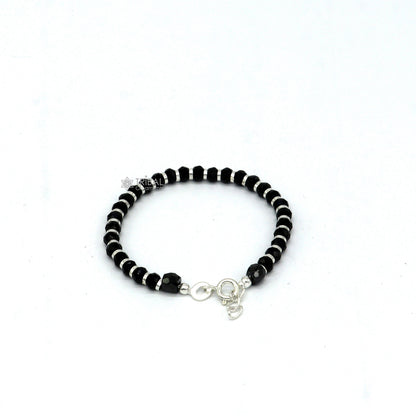 Sterling silver black bead Nazariya bracelet or anklet, double-use jewelry for protection, suitable for newborns, by Tribal Ornaments.