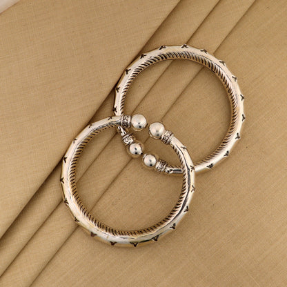 925 sterling silver customized work bangle bracelet kada pair,stylish bangle unisex jewelry nsk327 - TRIBAL ORNAMENTS