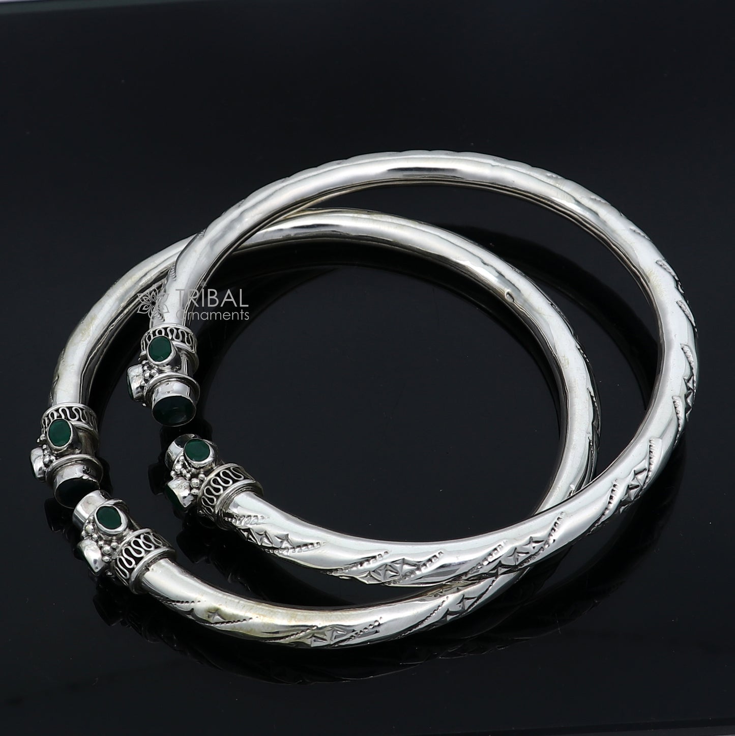 925 sterling silver stylish design ankle kada, ankle bangle bracelet with gorgeous green and red stone nsfk120 - TRIBAL ORNAMENTS