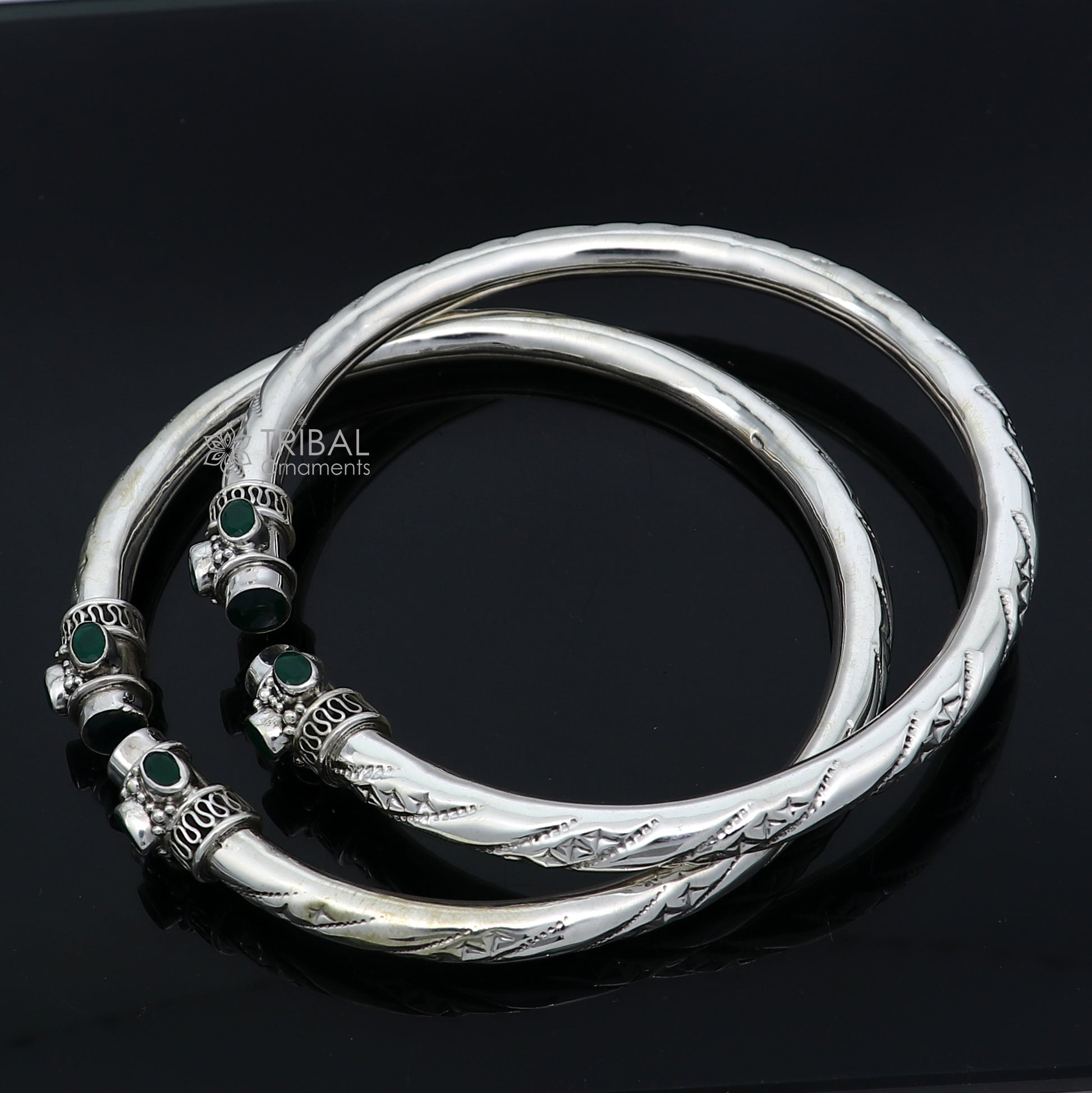 925 sterling silver stylish design ankle kada, ankle bangle bracelet with gorgeous green and red stone nsfk120 - TRIBAL ORNAMENTS