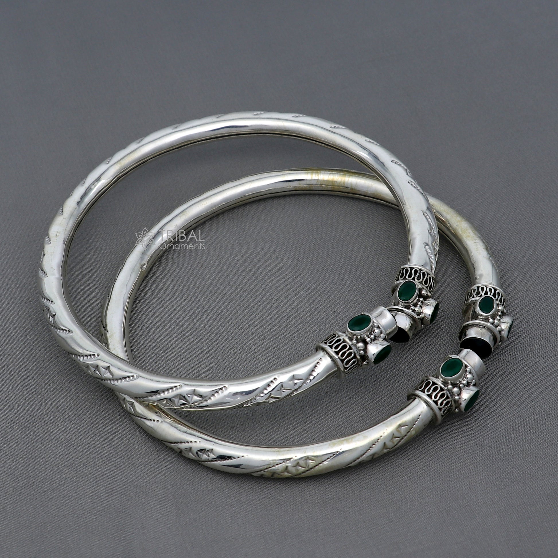 925 sterling silver stylish design ankle kada, ankle bangle bracelet with gorgeous green and red stone nsfk120 - TRIBAL ORNAMENTS