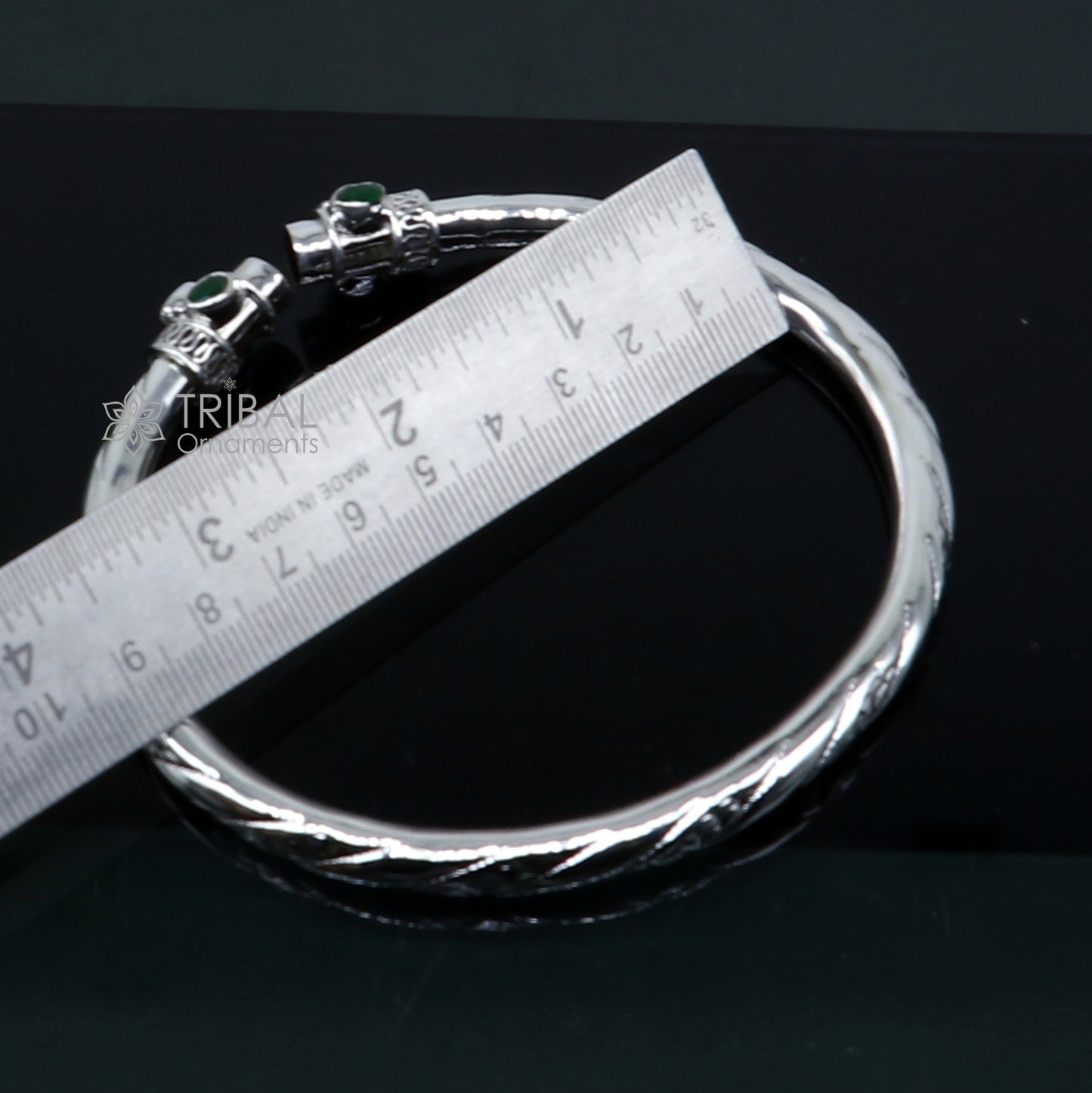 925 sterling silver stylish design ankle kada, ankle bangle bracelet with gorgeous green and red stone nsfk120 - TRIBAL ORNAMENTS