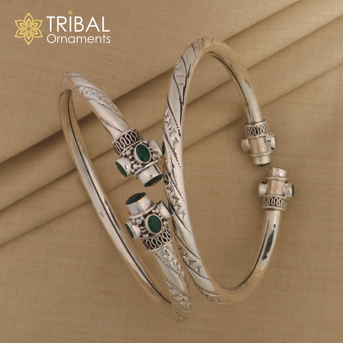 925 sterling silver stylish design ankle kada, ankle bangle bracelet with gorgeous green stone nsfk120 - TRIBAL ORNAMENTS
