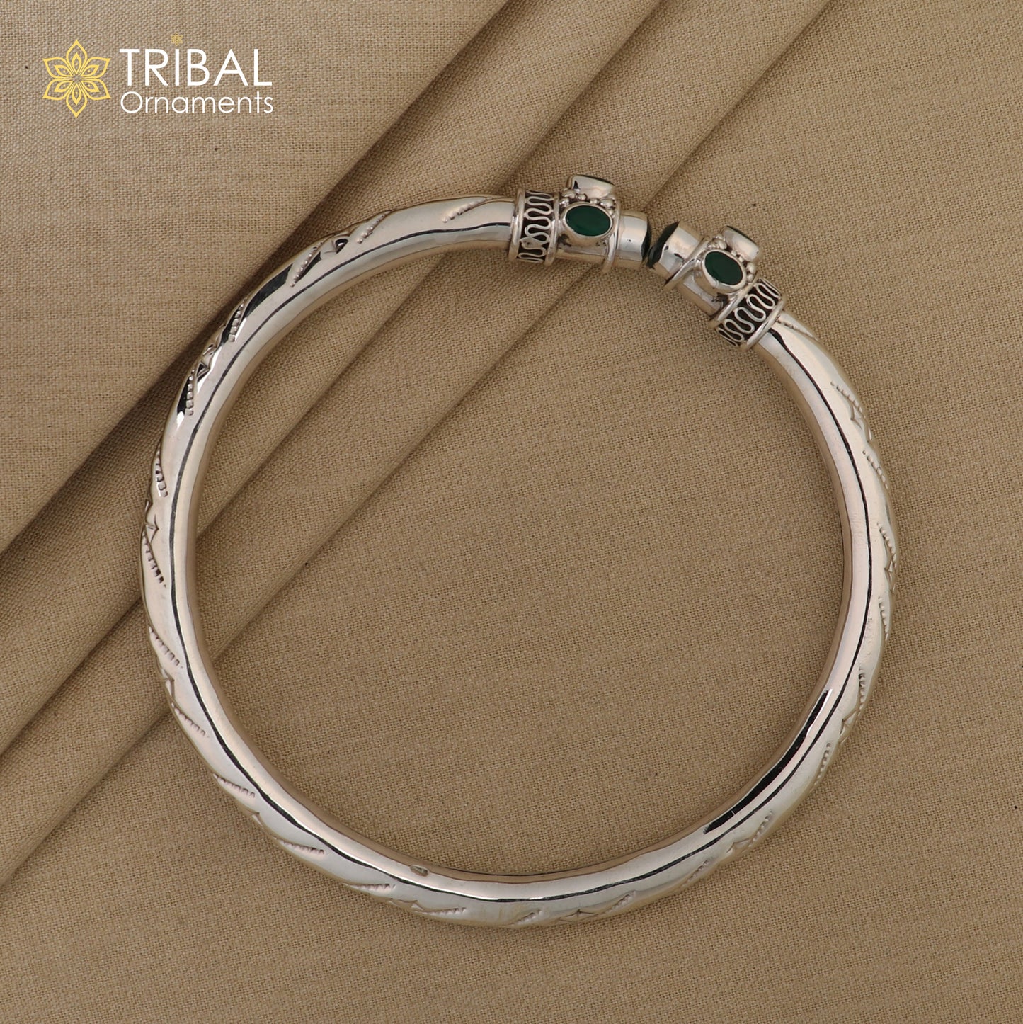 925 sterling silver stylish design ankle kada, ankle bangle bracelet with gorgeous green stone nsfk120 - TRIBAL ORNAMENTS