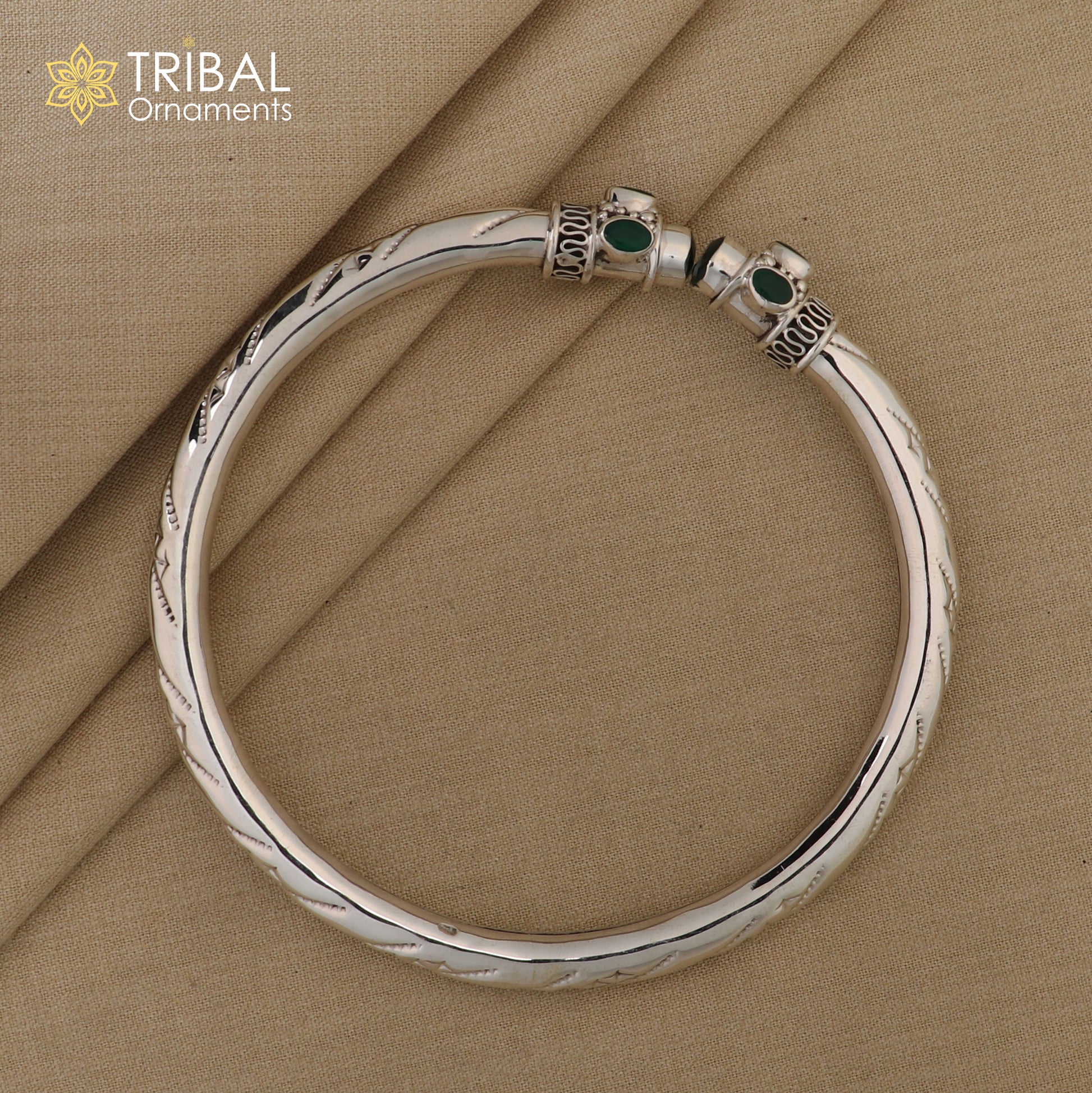 925 sterling silver stylish design ankle kada, ankle bangle bracelet with gorgeous green stone nsfk120 - TRIBAL ORNAMENTS