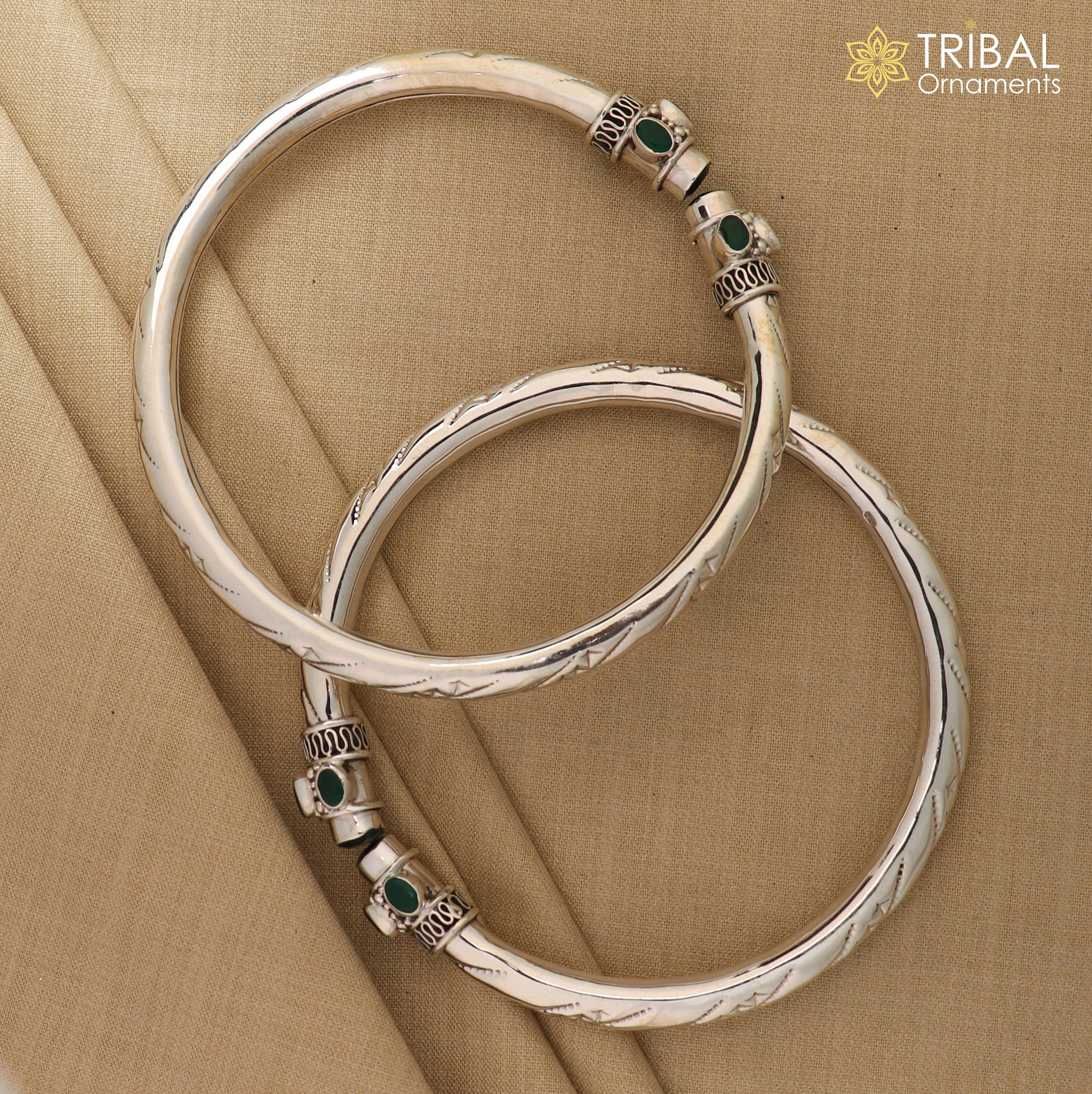 925 sterling silver stylish design ankle kada, ankle bangle bracelet with gorgeous green stone nsfk120 - TRIBAL ORNAMENTS