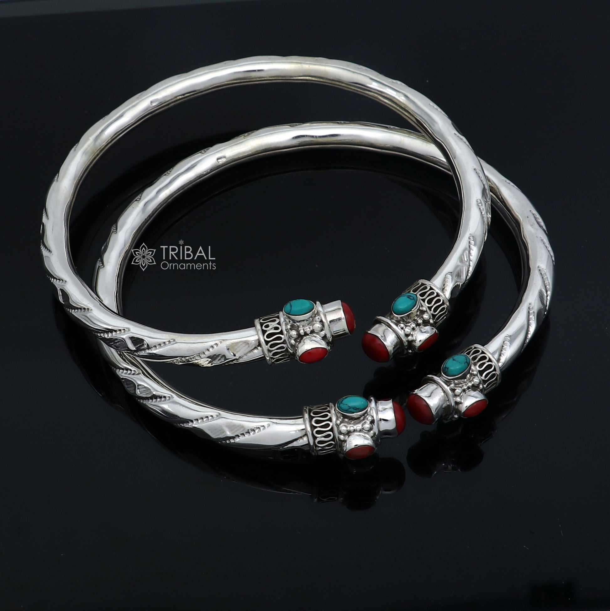 925 sterling silver stylish design ankle kada, ankle bangle bracelet with gorgeous multi colourstone nsfk119 - TRIBAL ORNAMENTS