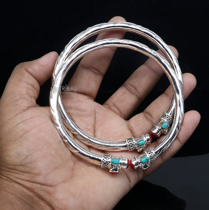925 sterling silver ankle kada bracelet with colorful stones, stylish design, tribal ornaments anklet bangle for women