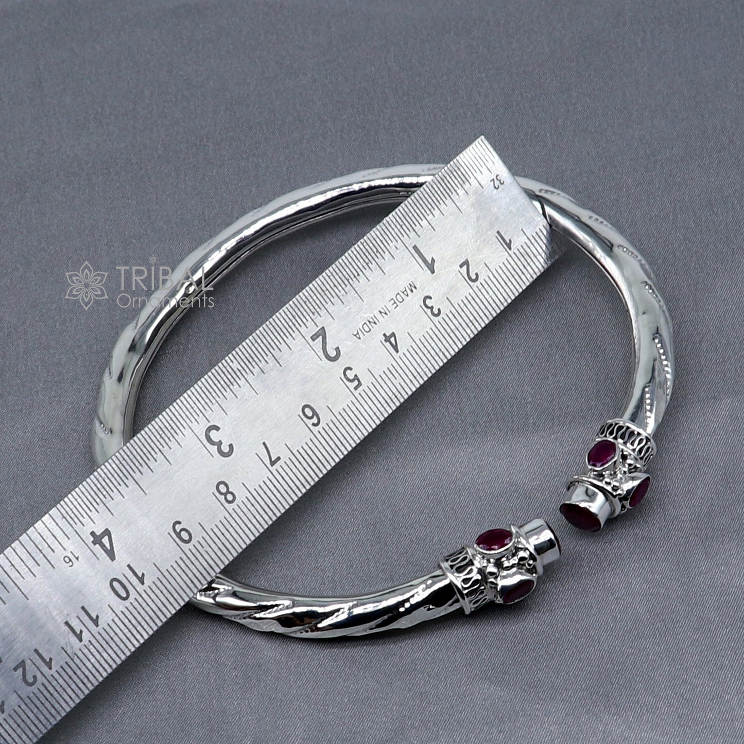 925 sterling silver stylish design ankle kada, ankle bangle bracelet with gorgeous red stone nsfk121 - TRIBAL ORNAMENTS