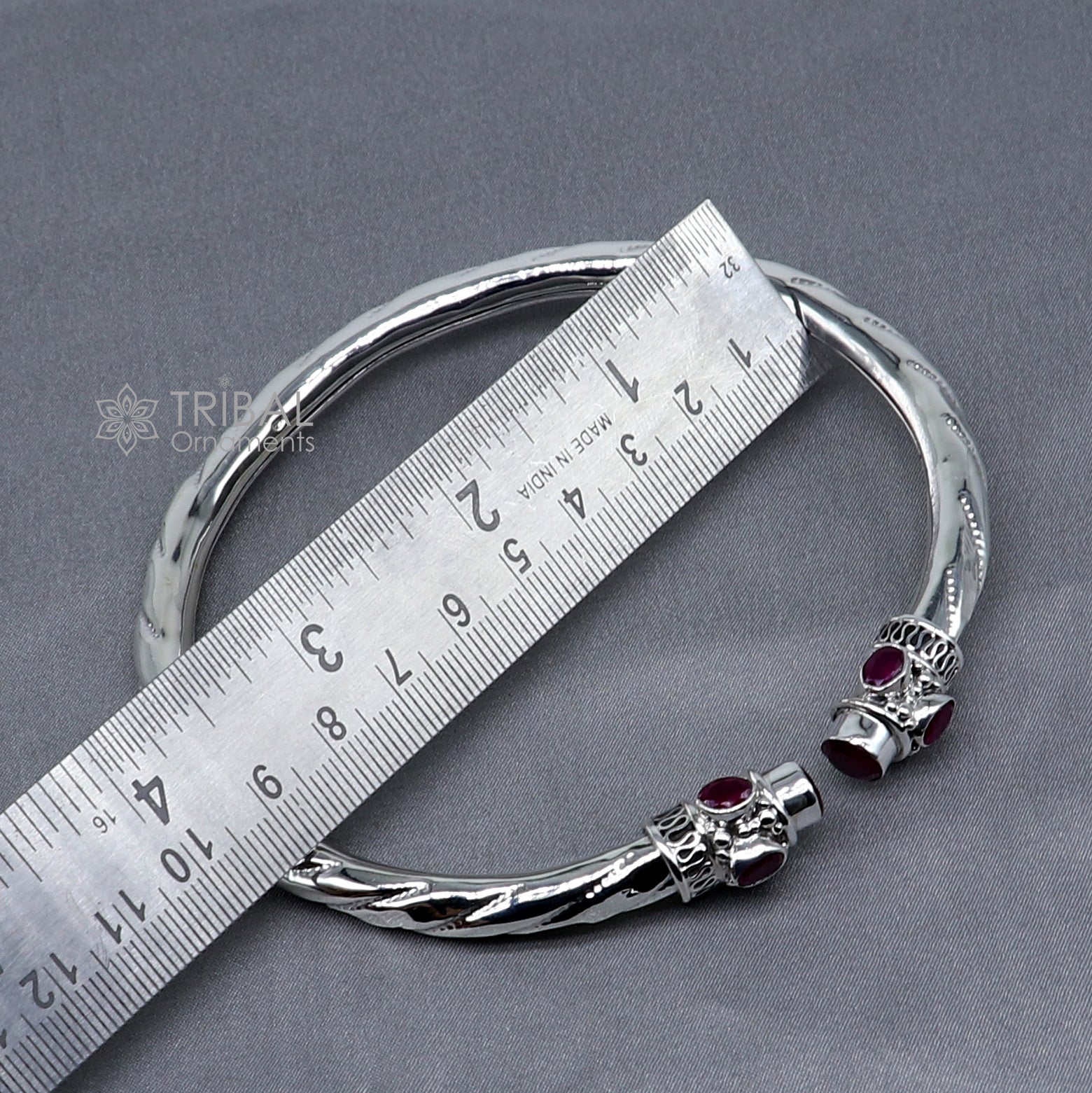925 sterling silver stylish design ankle kada, ankle bangle bracelet with gorgeous red stone nsfk121 - TRIBAL ORNAMENTS
