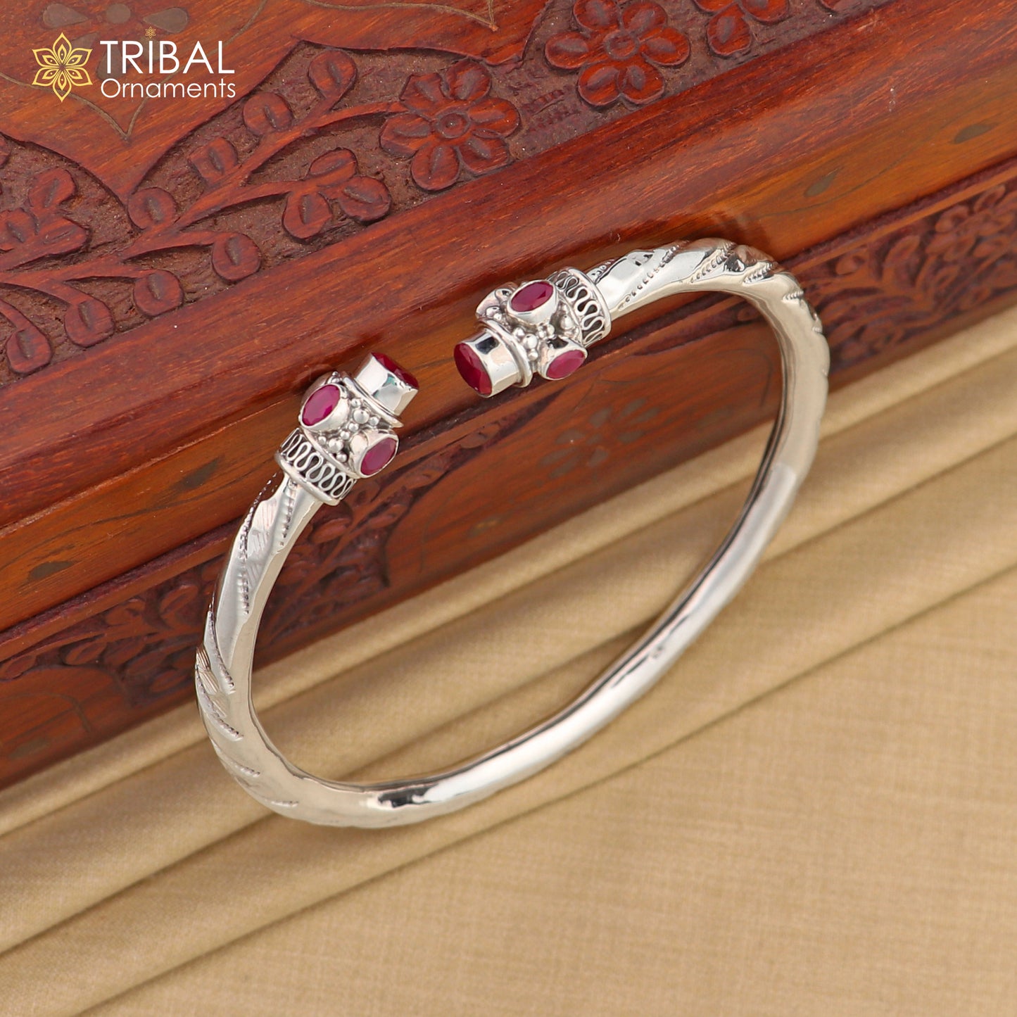 925 sterling silver stylish design ankle kada bracelet with red stone foot kada nsfk121 - TRIBAL ORNAMENTS