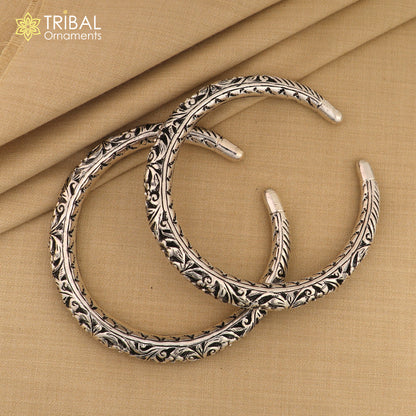 925 sterling silver vintage ankle bracelet with antique tribal design, handmade oxidized foot kada, ethnic tribal silver jewelry.