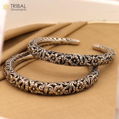 Sterling silver vintage tribal ankle bracelet with antique oxidized design, handmade foot kada, ethnic tribal silver jewelry.