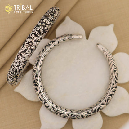Sterling silver vintage tribal ankle bracelet with antique oxidized design, handmade foot kada, ethnic tribal silver jewelry.