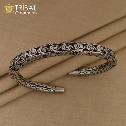 Vintage tribal 925 sterling silver foot kada ankle bracelet with chitai work, ethnic design, and intricate tribal jewelry details.