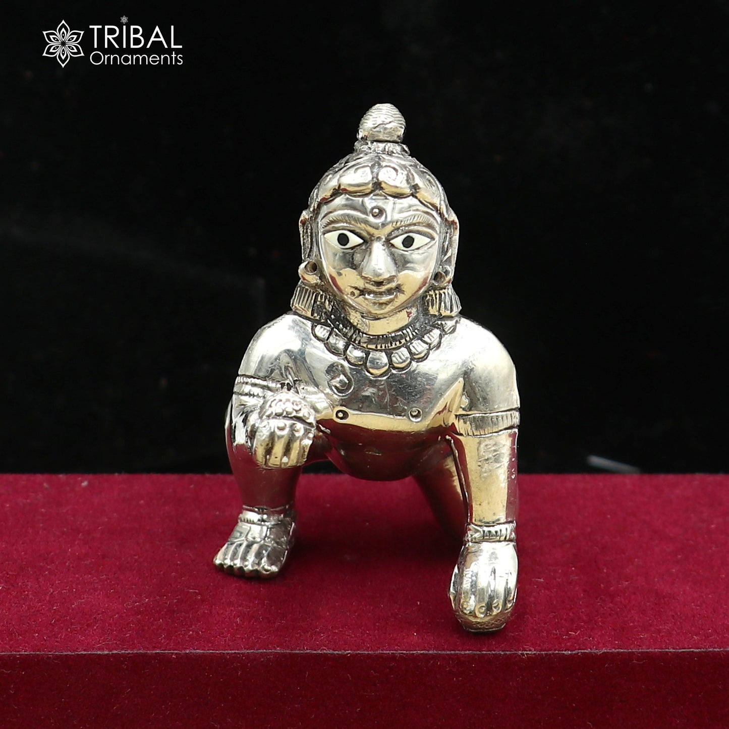 925 sterling silver idol divine Krishna, Laddu Gopal, crawling Krishna statue figurine art840 - TRIBAL ORNAMENTS