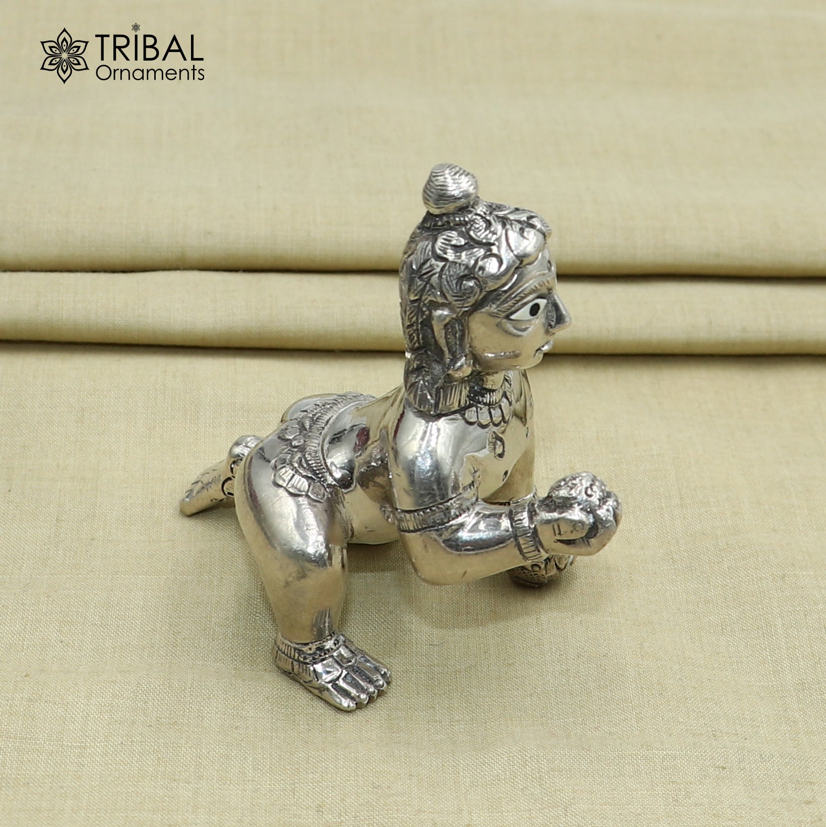 925 sterling silver idol divine Krishna, Laddu Gopal, crawling Krishna statue figurine art840 - TRIBAL ORNAMENTS