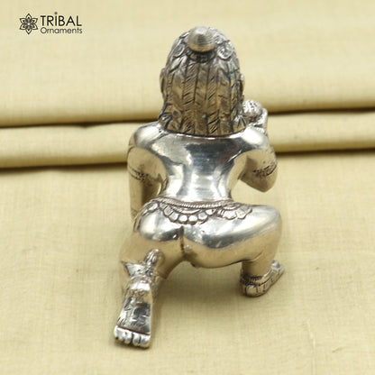 925 sterling silver Krishna idol figurine of Laddu Gopal, depicting crawling Krishna in detailed divine sculpture.