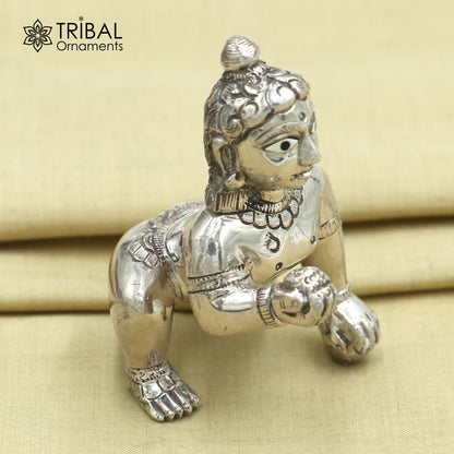 925 sterling silver idol of divine Krishna Laddu Gopal crawling Krishna statue figurine by Tribal Ornaments.
