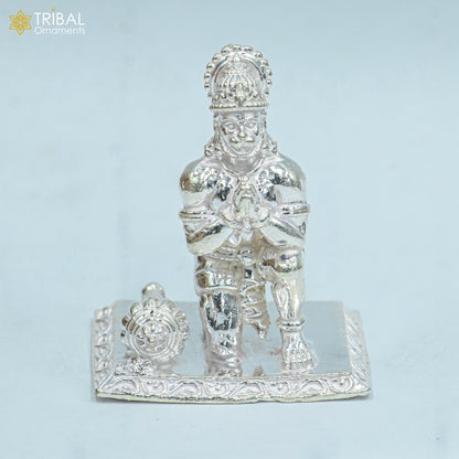 925 silver Lord Hanuman statue sculpture, detailed home temple puja figurine by Tribal Ornaments, weighs 21 grams.