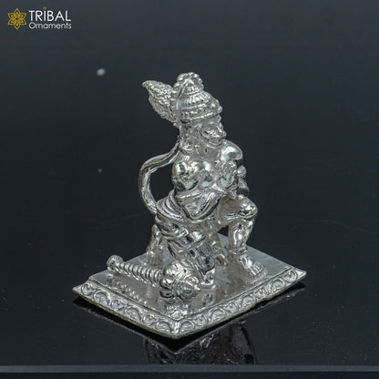 925 silver Lord Hanuman statue sculpture for home temple puja, detailed figurine art by TRIBAL ORNAMENTS