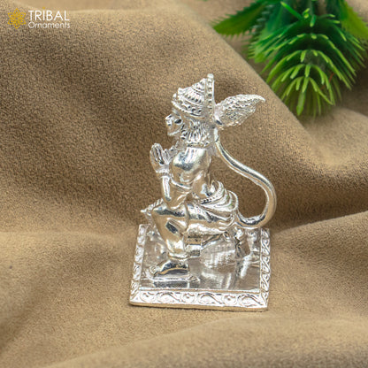 925 silver Lord Hanuman statue sculpture, home temple puja art, detailed figurine by TRIBAL ORNAMENTS