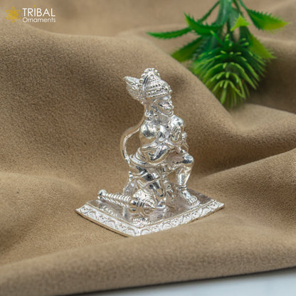 925 silver Lord Hanuman statue sculpture, home temple puja art, detailed figurine by TRIBAL ORNAMENTS